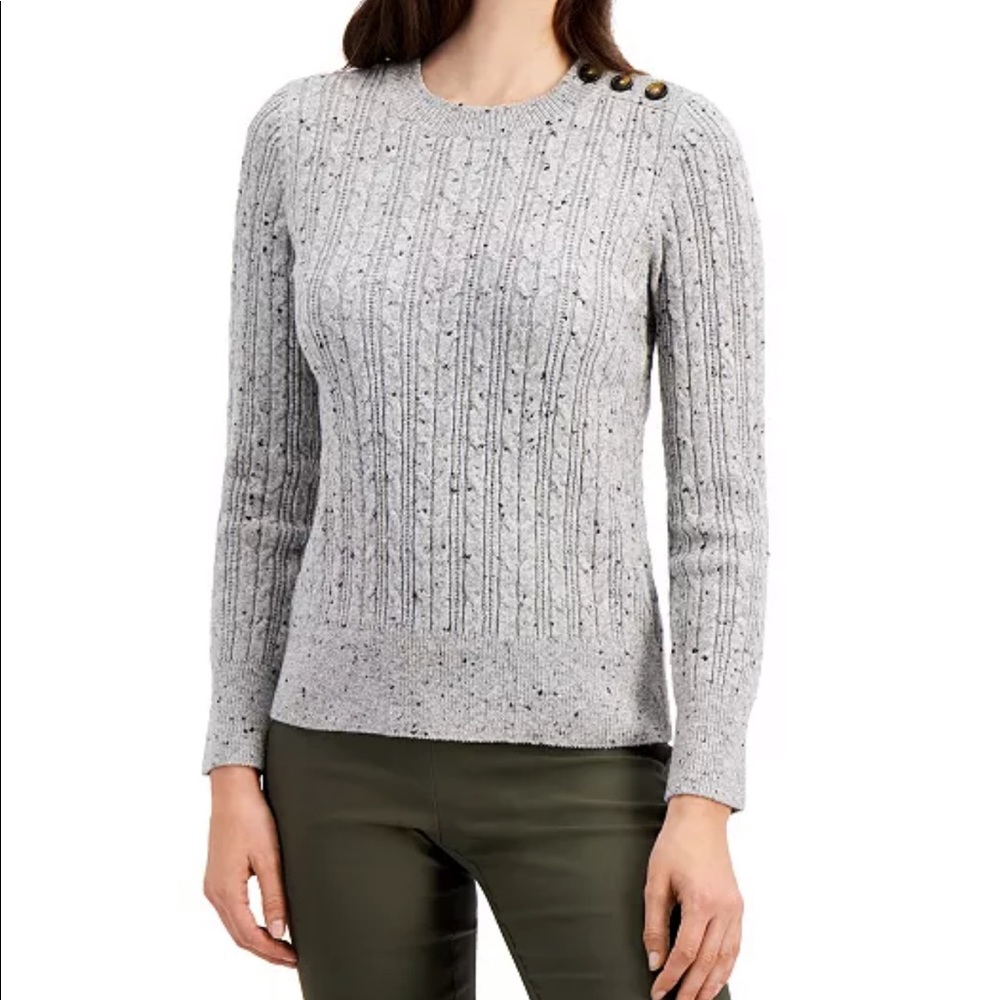 Charter Club Button-Shoulder Cable-Knit Sweater SzXL